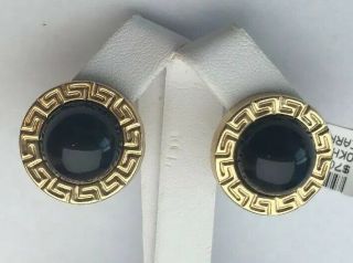 Ladies Real 14k Yellow Gold Cabochon Onyx Earrings Vintage 10.  4 Grams Real Gold