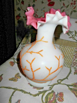 Coralene Seaweed Vase Shaded Peach Opaline Glass Victorian Mt.  Washingon?