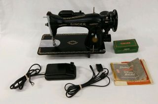 Vintage Singer 15 - 91 Sewing Machine Heavy Duty Electric Drive & Accessories 1951