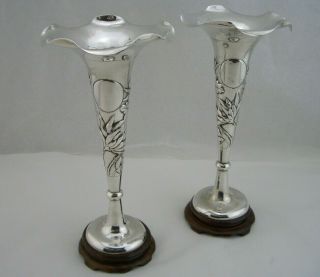 Chinese Export Silver Vases - 19th Century - C1890 - Pretty Decoration - 7 "