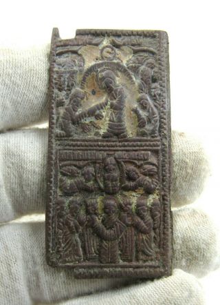 Authentic Medieval Period Bronze Icon W/ Scenes From The Life Of Jesus - J310