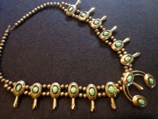 Old Pawn Navajo Sterling Silver Turquoise Squash Blossom Necklace Native America