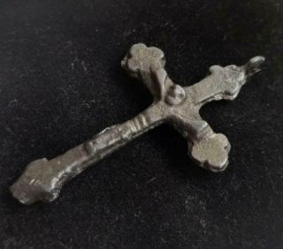 Authentic Medieval period,  bronze cross with crucifixion of Jesus Christ 2