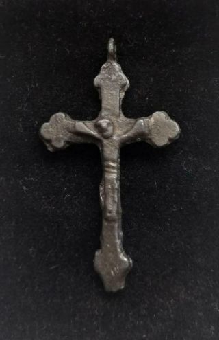 Authentic Medieval period,  bronze cross with crucifixion of Jesus Christ 5