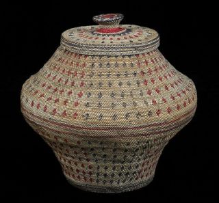 Very Rare Large Fine Weave Pacific Nw Makah Nootka Knob Basket Ca.  1870 1890 