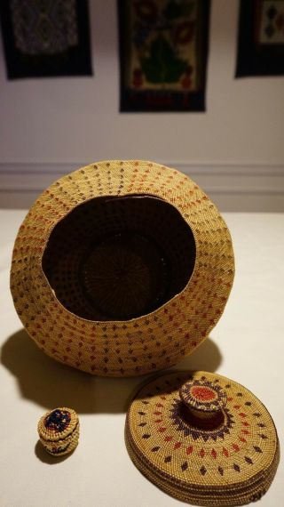 Very Rare Large Fine Weave Pacific NW Makah Nootka Knob Basket Ca.  1870 1890 ' s 9