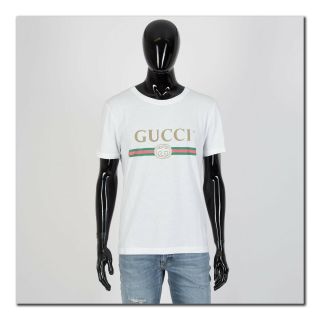 Gucci 480$ Authentic White Cotton Vintage Logo Print Crewneck Tshirt