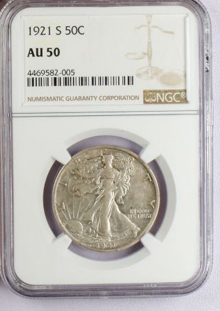 1921 - S Walking Liberty Half Dollar,  Pcgs Au50.  Very Rare.  Priced Below Bid