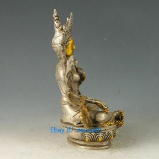 Chinese Antique Tibet Silver Gilt Carved Figure Of Green tara Buddha Statue 4