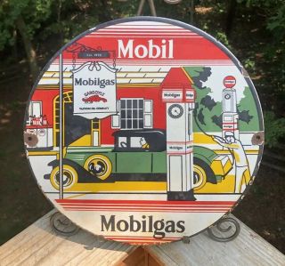 Vintage Mobil Mobilgas Gargoyle Porcelain Enamel Gas Pump Station Sign