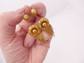 Pinchbeck Gold Plated Earrings,  Etruscan Victorian Large