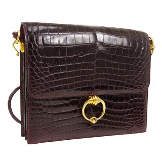 Authentic Hermes Vintage Shoulder Bag Bordeaux Crocodile Leather France S08809