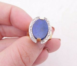 18ct Gold Diamond Ring,  Lapiz Lazuli,  Art Deco Design 18k 750