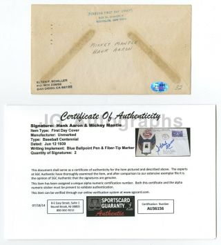 Mickey Mantle & Hank Aaron Autographed Vintage 1939 100 Years of Baseball FDC 2