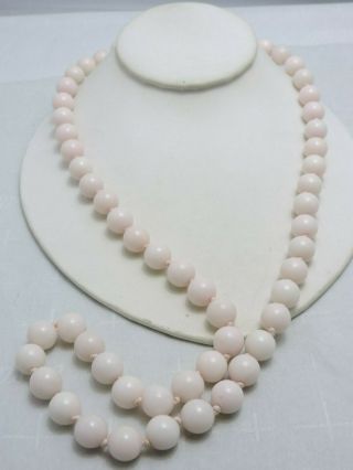 Vintage Pale Angel Skin Coral Bead Necklace 30 Long,  Lrg 10mm Beads 141.  4 Grams
