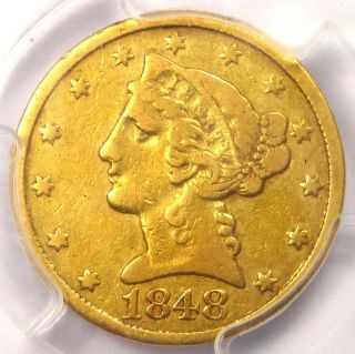 1848 - C Liberty Gold Half Eagle $5 - Pcgs Vf Details - Rare Charlotte Gold Coin