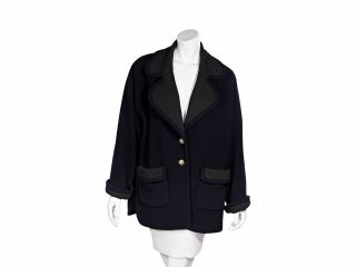 Navy Blue & Brown Vintage 1980s Chanel Jacket