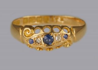 Antique 18ct Gold Sapphire & Rose Cut Diamond Ring Hallmarked Birmingham 1911