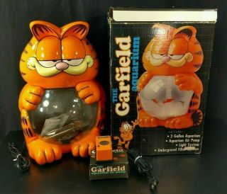 Vintage Garfield Aquarium Fish Tank 2 Gallon 1990 Plastic 18 " Tall W/ Box