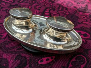 STERLING SILVER DOUBLE INKWELL Birmingham 1947/9 2