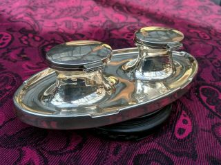 STERLING SILVER DOUBLE INKWELL Birmingham 1947/9 3