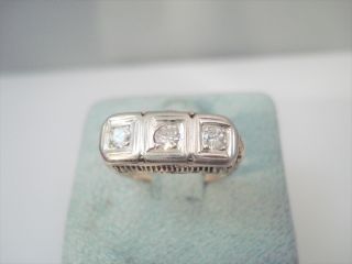 Art Deco 14k Yellow Gold Three Stone Diamond Engagement Filigree Ring