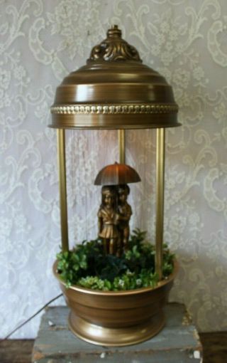Vintage Rain Oil Table Lamp Rare Boy And Girl Under Umbrella