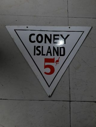 Vintage Porcelain Coney Island Sign Size 23 " X 24 " Inches Double Sided