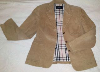 Vintage Burberry London Beige Corduroy Velvet Nova Check Button Jacket Size 8 44