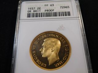 X330 Great Britain 1937 Gold £2 Anacs Proof - 63 Extremely Rare