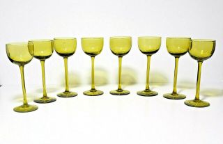 Set Of 8 Olive Green Tall Cordial Glasses Vintage Stemware