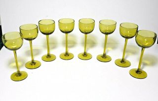 Set of 8 Olive Green TALL Cordial Glasses Vintage Stemware 2