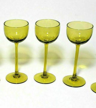 Set of 8 Olive Green TALL Cordial Glasses Vintage Stemware 3