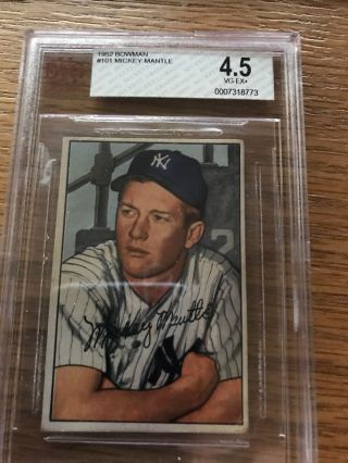 1952 Bowman 101 Mickey Mantle Card Vintage Bgs Bvg 4.  5 Vg -,