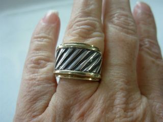 David Yurman Sterling Silver 14k Y/g Thoroughbred Classic Cable Cigar Band Ring