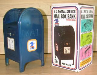 Vintage Brumberger 9 " Toy U.  S.  Postal Service Metal Mailbox Bank W/box & Key Usa