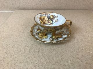 3 Footed Elegant Tea Cup And Saucer Set From Napco China Iridescent Sd179 Rare