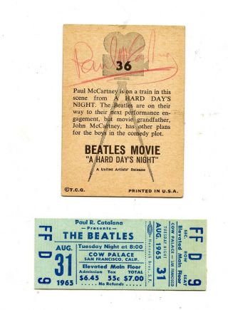 Beatles Ticket 1965 Mccartney Signed Card 1976 Vintage Photo & More