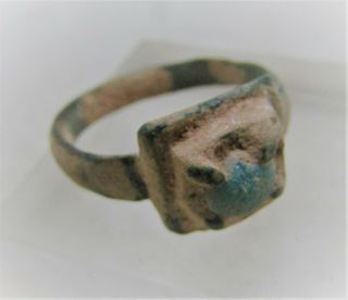 Circa 1000ad Viking Era Norse Bronze Ring With Stone Inset Wearable