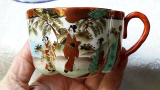 Signed Meiji Handpainted Eggshell Porcelain Teacup Landscape Ladies Gold Gilding