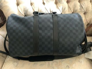 100 AUTHENTIC LOUIS VUITTON BLUE DAMIER GRAPHITE KEEPALL 45 BACKPACK RARE 2