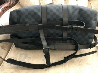 100 AUTHENTIC LOUIS VUITTON BLUE DAMIER GRAPHITE KEEPALL 45 BACKPACK RARE 3