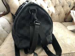 100 AUTHENTIC LOUIS VUITTON BLUE DAMIER GRAPHITE KEEPALL 45 BACKPACK RARE 6