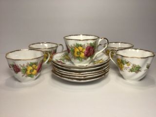 Set Of 6 Vintage Salisbury Bone China ‘pansy” Tea Cup & Saucer - Made In England