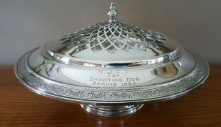 Sterling Silver Pedestal Centerpiece Bowl N.  J.  F.  T.  Shooting Dog Trophy 1954