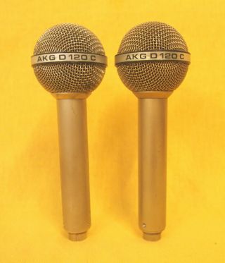 Matched Pair Akg D120c Seventies Dynamic Vintage Microphones Cardioid Patterns