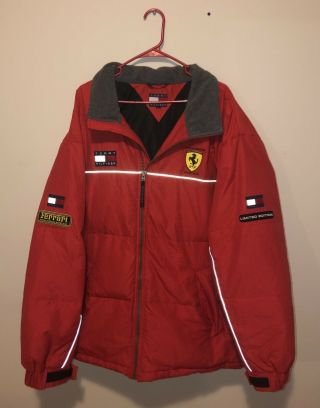 Very Rare Tommy Hilfiger Ferrari F1 Racing Jacket Logo Spell Out Big Flag Vtg Xl