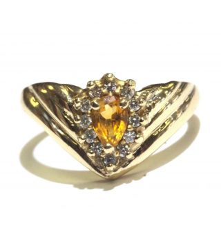 10k Yellow Gold.  18ct Si1 H Diamond Pear Shape Citrine Ring Band 4.  2g Vintage