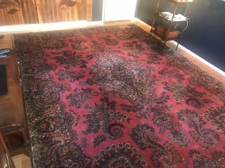 9’ X11’ Vintage Hand Made Wool Rug Carpet Deep Pink/ Rose