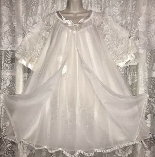 Vtg Vanity Fair Bridal Sheer Snow White Babydoll Peignoir Robe Nightgown Set Lxl